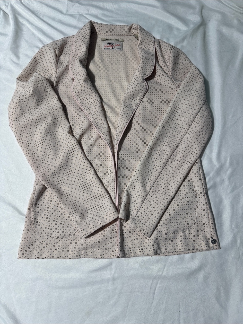 Maison Scotch Open Front Blazer Pale Peach Micro Print Size 2 US Small Casual